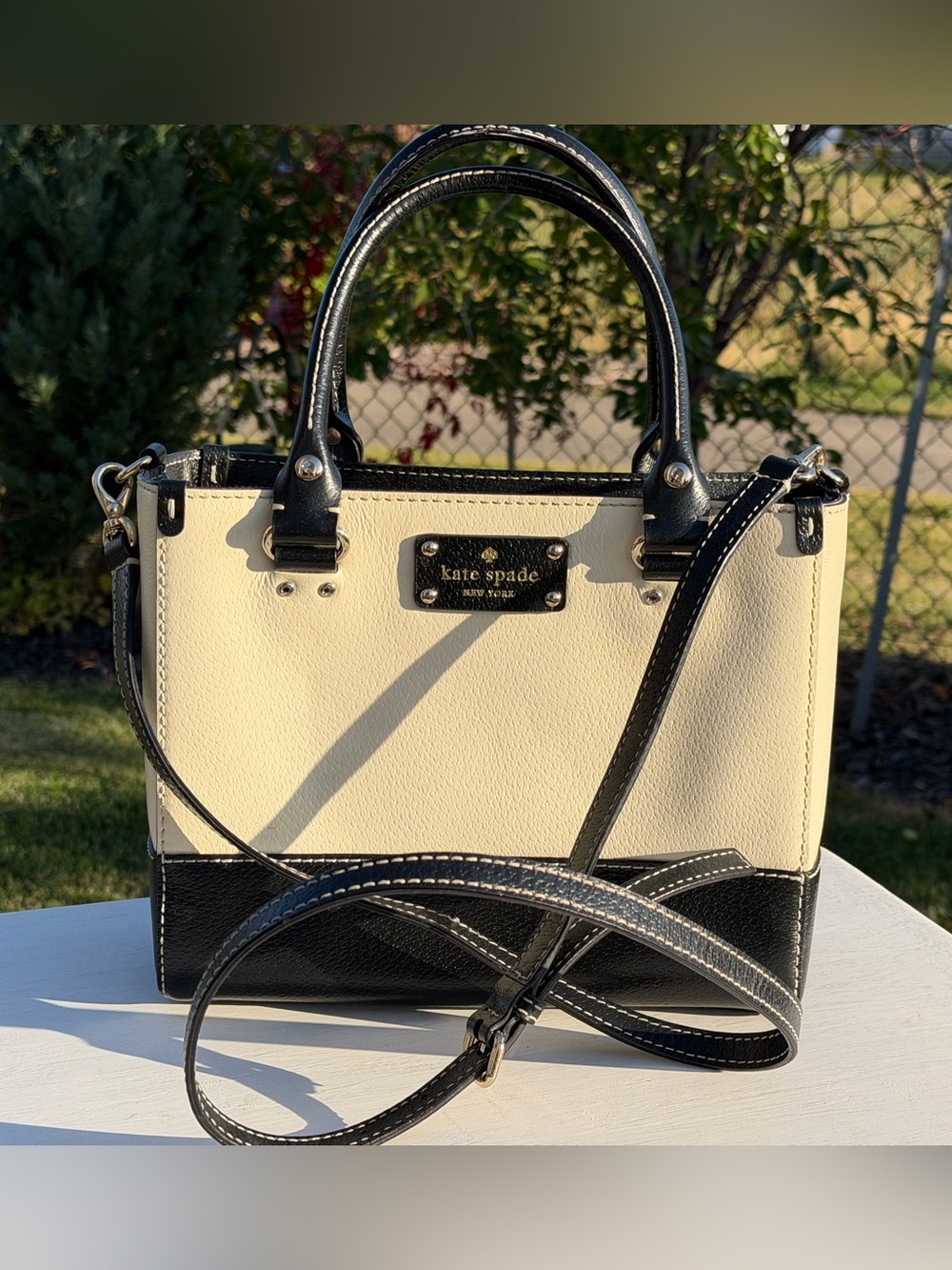 kate spade Cream and Black Leather Two-Tone Satchel